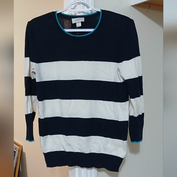 LOFT Navy and White Striped Sweater - Picture 1 of 5